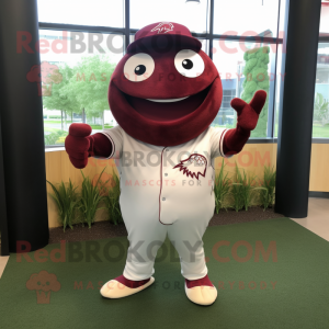 Maroon Stingray mascot costume character dressed with a Baseball Tee and Messenger bags