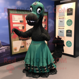 Black Loch Ness Monster mascot costume character dressed with a Wrap Dress and Hair clips