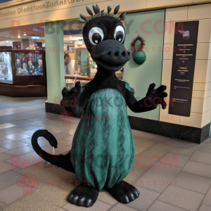 Black Loch Ness Monster mascot costume character dressed with a Wrap Dress and Hair clips