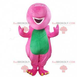 Mascotte dinosauro rosa e verde, costume colorato drago -