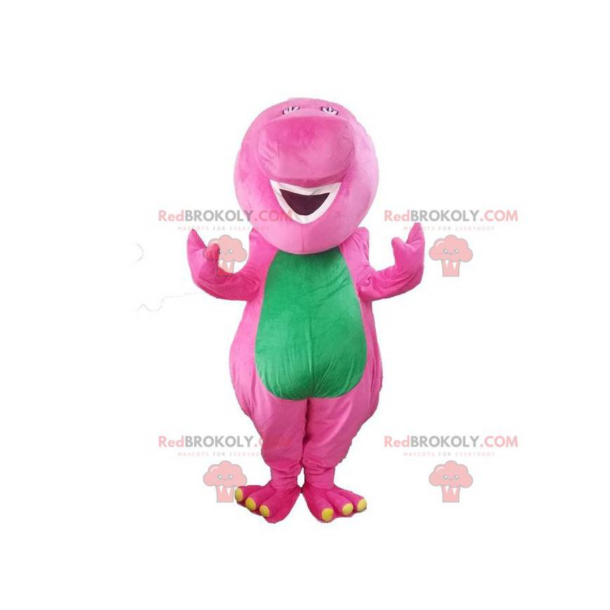 Rosa und grünes Dinosauriermaskottchen, buntes Drachenkostüm - Rosa und grünes Dinosauriermaskottchen, buntes Drachenkostüm -
