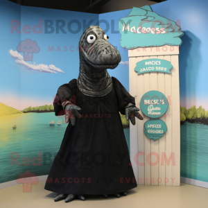 Black Loch Ness Monster mascot costume character dressed with a Wrap Dress and Hair clips