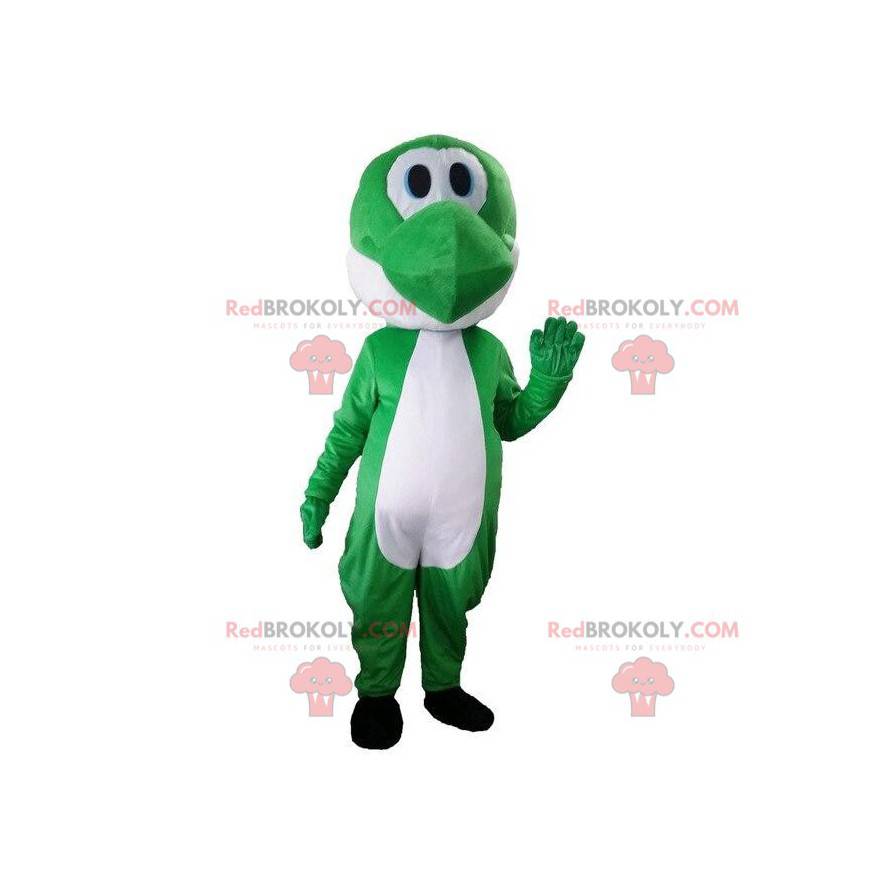 Mascote de dinossauro verde e branco, fantasia de dragão fofa -
