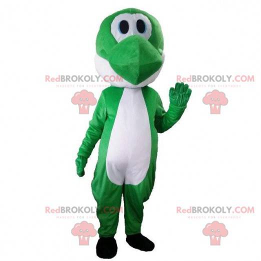 Mascote de dinossauro verde e branco, fantasia de dragão fofa -