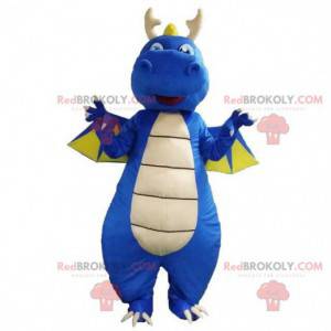 Mascotte dinosauro blu, costume drago, creatura blu -