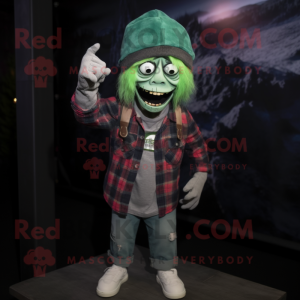 Forest Green Undead mascot costume character dressed with a Flannel Shirt and Beanies