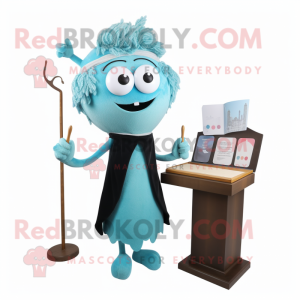 Cyan Attorney mascot costume character dressed with a Sheath Dress and Hairpins