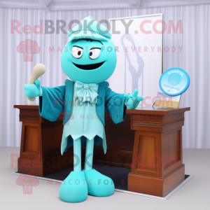 Cyan Attorney mascot costume character dressed with a Sheath Dress and Hairpins