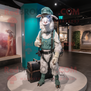 Teal Boer Goat mascot costume character dressed with a Cargo Pants and Belts
