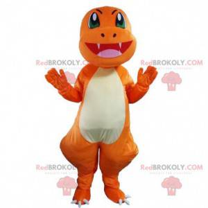Dragon maskot, dinosaur kostume, orange forklædning -