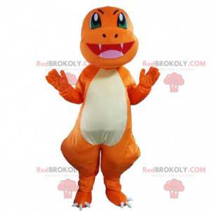 Mascotte de dragon, costume de dinosaure, déguisement orange -