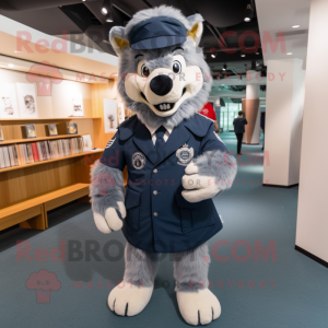 Navy Say Wolf mascot costume character dressed with a Coat and Backpacks