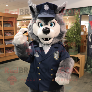 Navy Say Wolf mascot costume character dressed with a Coat and Backpacks