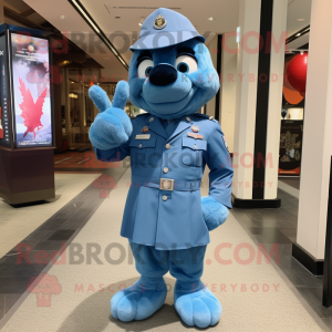 Blue Air Force Soldier mascot costume character dressed with a Bermuda Shorts and Brooches