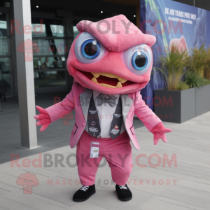 Pink Piranha mascot costume character dressed with a Blazer and Headbands