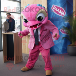 Pink Piranha mascot costume character dressed with a Blazer and Headbands