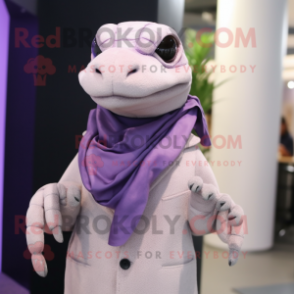 Lavender Titanoboa mascot costume character dressed with a Suit Jacket and Shawl pins