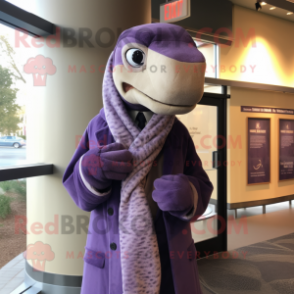 Lavender Titanoboa mascot costume character dressed with a Suit Jacket and Shawl pins