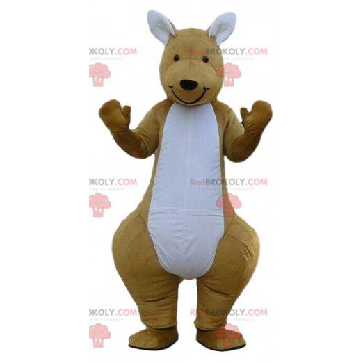 Mascote canguru marrom e branco, animal Austrália -