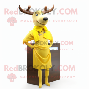 Yellow Elk mascot costume character dressed with a Pencil Skirt and Scarf clips