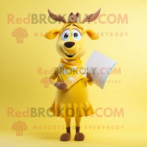 Yellow Elk mascot costume character dressed with a Pencil Skirt and Scarf clips
