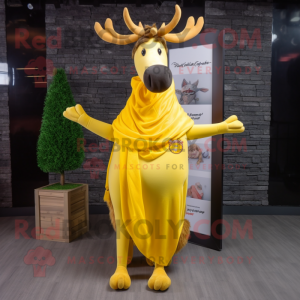 Yellow Elk mascot costume character dressed with a Pencil Skirt and Scarf clips