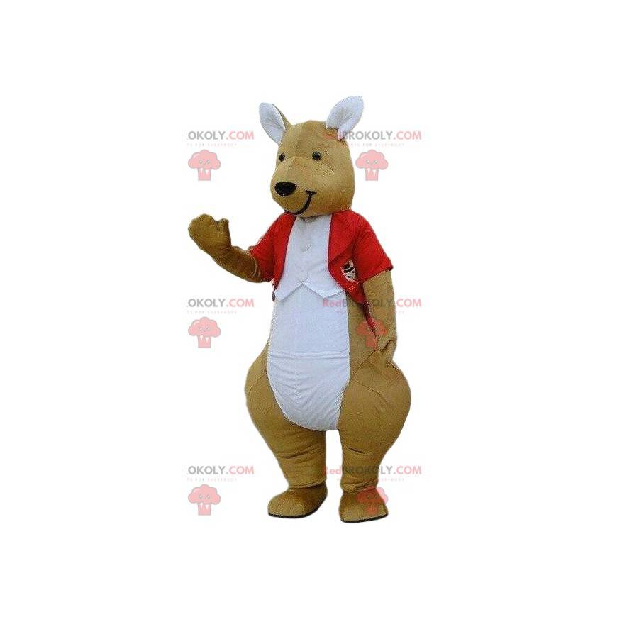 Mascotte de kangourou en costume rouge, costume élégant -