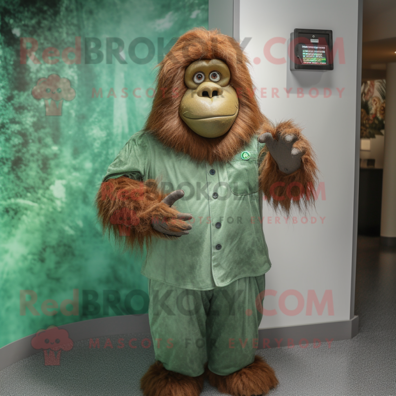 Olive Orangutan mascot costume character dressed with a Bodysuit and Cufflinks