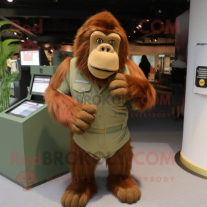 Olive Orangutan mascot costume character dressed with a Bodysuit and Cufflinks