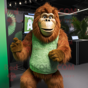 Olive Orangutan mascot costume character dressed with a Bodysuit and Cufflinks