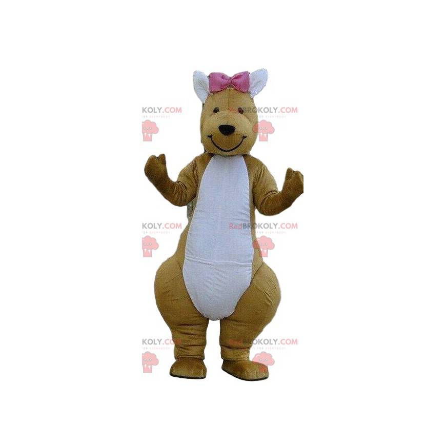 Mascota canguro con lazo rosa, traje de Australia -