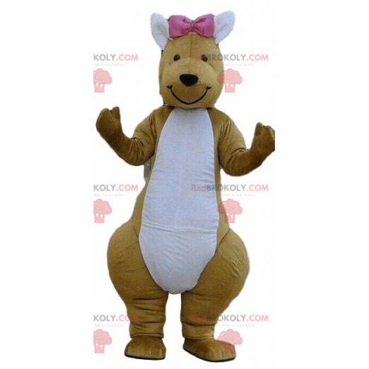 Mascotte canguro con fiocco rosa, costume dell'Australia -