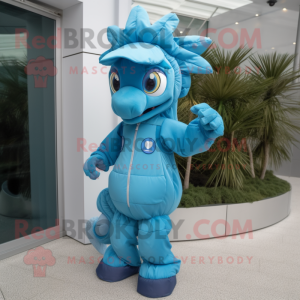 Sky Blue Seahorse maskot...