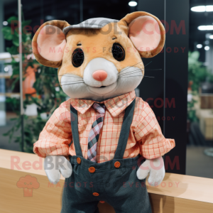 Peach Dormouse mascot costume character dressed with a Flannel Shirt and Bow ties