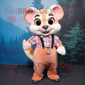Peach Dormouse mascot costume character dressed with a Flannel Shirt and Bow ties
