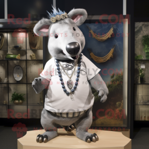 Silver Tapir mascot costume character dressed with a Cargo Pants and Necklaces