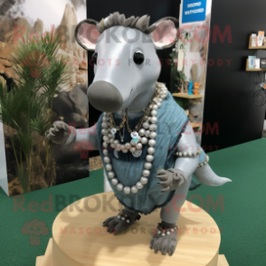 Silver Tapir mascot costume character dressed with a Cargo Pants and Necklaces