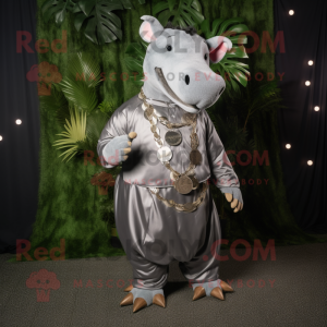 Silver Tapir mascot costume character dressed with a Cargo Pants and Necklaces