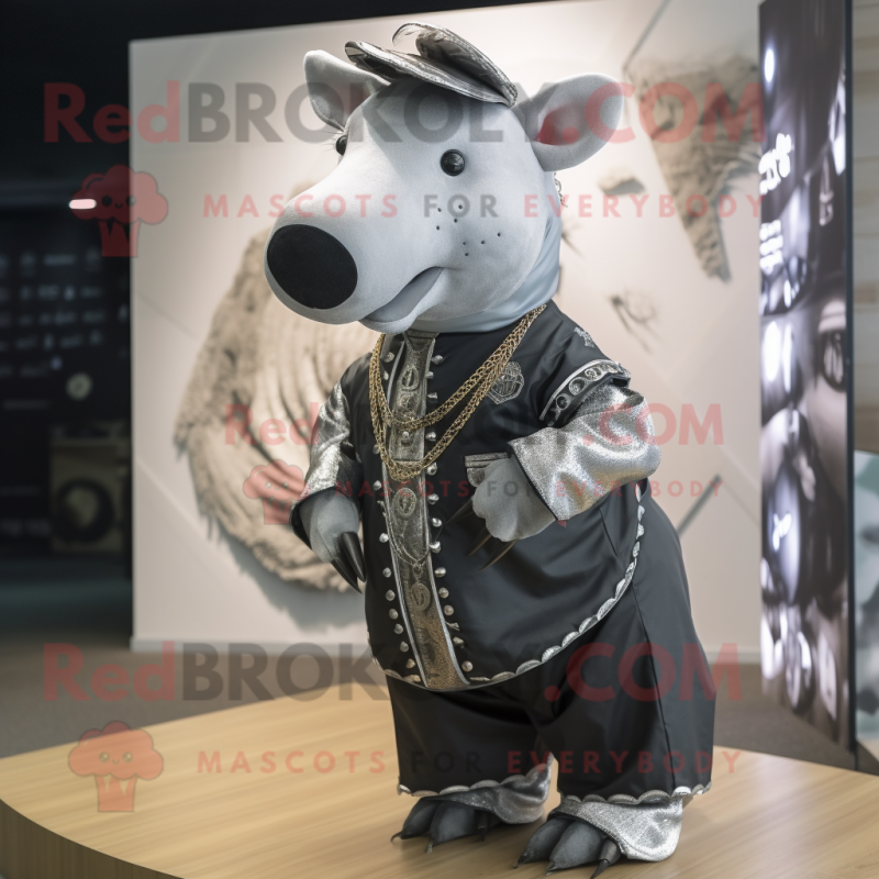 Silver Tapir mascot costume character dressed with a Cargo Pants and Necklaces