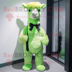Lime Green Alpaca mascot costume character dressed with a Tank Top and Bow ties