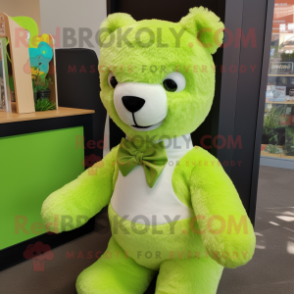 Lime Green Alpaca mascot costume character dressed with a Tank Top and Bow ties