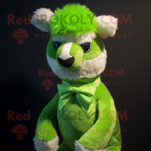 Lime Green Alpaca mascot costume character dressed with a Tank Top and Bow ties