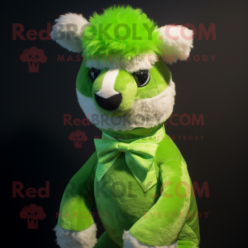 Lime Green Alpaca mascot costume character dressed with a Tank Top and Bow ties Lime Green Alpaca mascot costume character dressed with a Tank Top and Bow ties