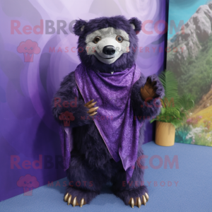 Purple Spectacled Bear mascot costume character dressed with a Skinny Jeans and Shawl pins