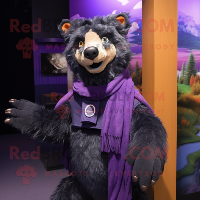 Purple Spectacled Bear mascot costume character dressed with a Skinny Jeans and Shawl pins