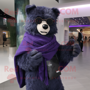 Purple Spectacled Bear mascot costume character dressed with a Skinny Jeans and Shawl pins