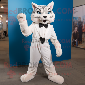 White Bobcat mascot costume character dressed with a Dress Pants and Cummerbunds