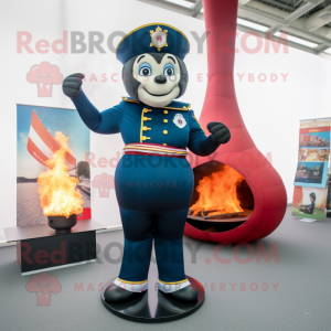 Navy Fire Eater mascot costume character dressed with a Yoga Pants and Foot pads