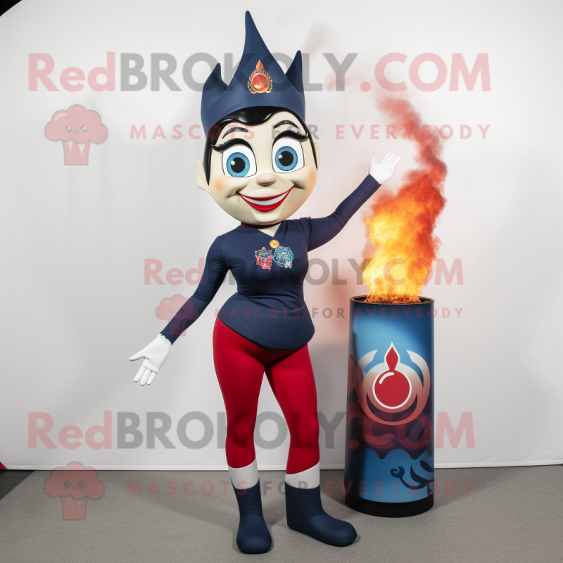 Navy Fire Eater mascot costume character dressed with a Yoga Pants and Foot pads