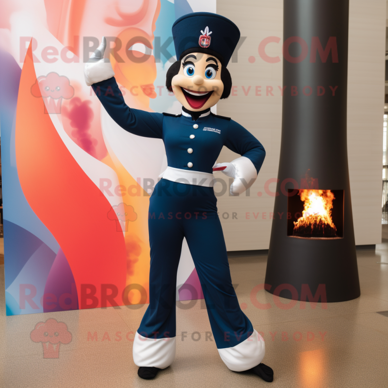 Navy Fire Eater mascot costume character dressed with a Yoga Pants and Foot pads